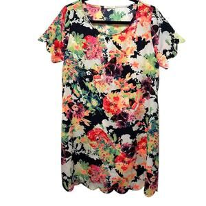12PM By MON AMI Dress Womens Size Medium Floral Print Scallop Hem
